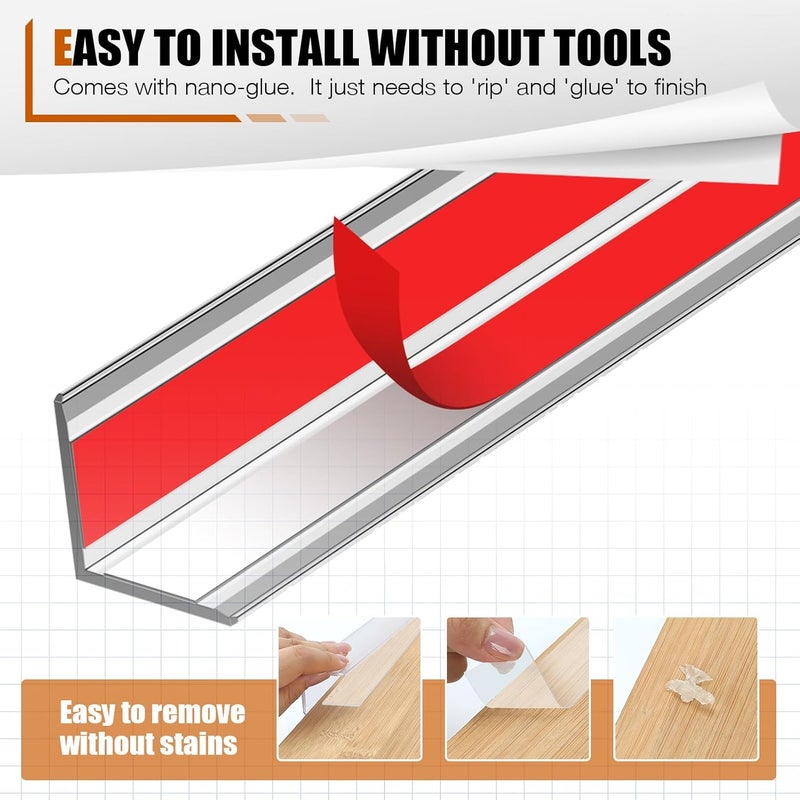 Magicheap 4 Pack Wall Corner Protector, Self Adhesive Corner Protectors for Walls, Easy to Install Edge Guard Strip for Furniture Cabinet Shelf Drywall Baseboard Desk, 17.7in x 1.18in, Clear - Image 5